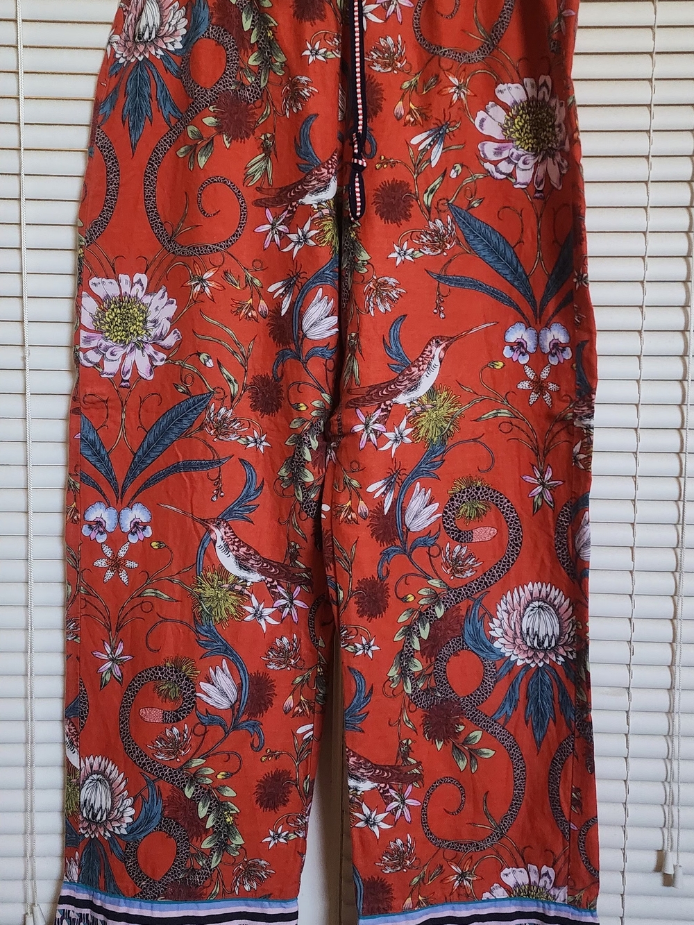 Vintage Victoria Garcia Red Floral Print Drawstring Pants